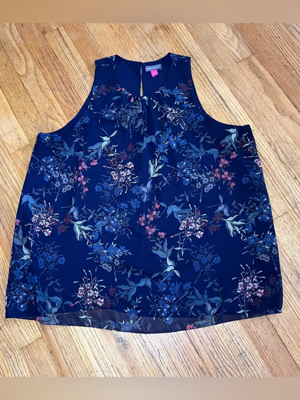 Vince Camuto Navy Floral Sleeveless Blouse